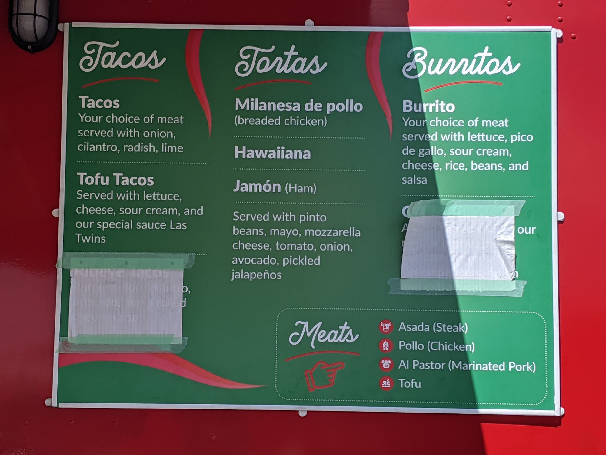Las Twins Mexican Cuisine Food Truck Menu