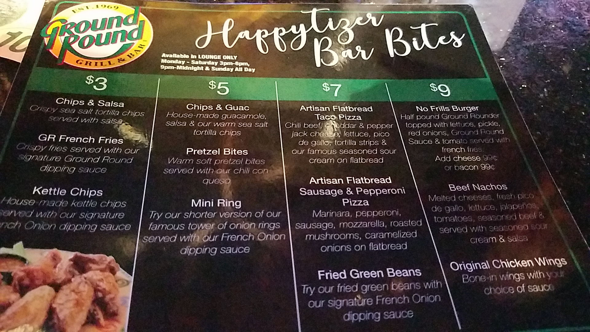 Ground Round Grill and Bar Menu