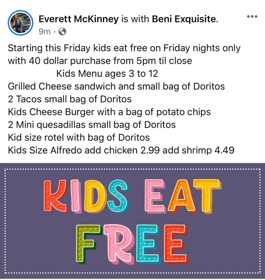 Béni Exquisite Eats Menu