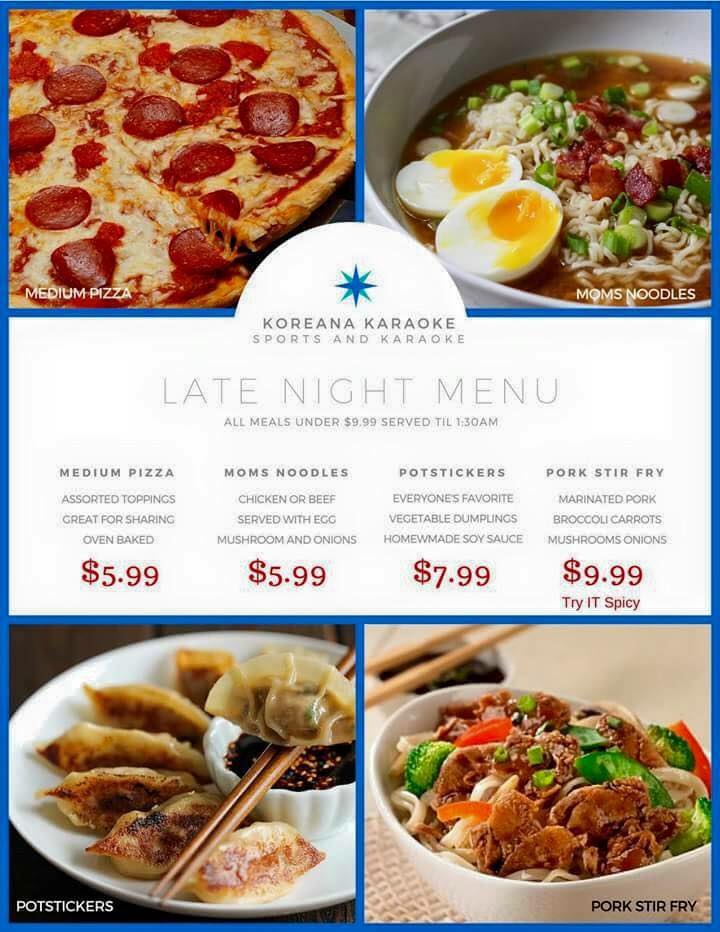 Koreana Karaoke Menu