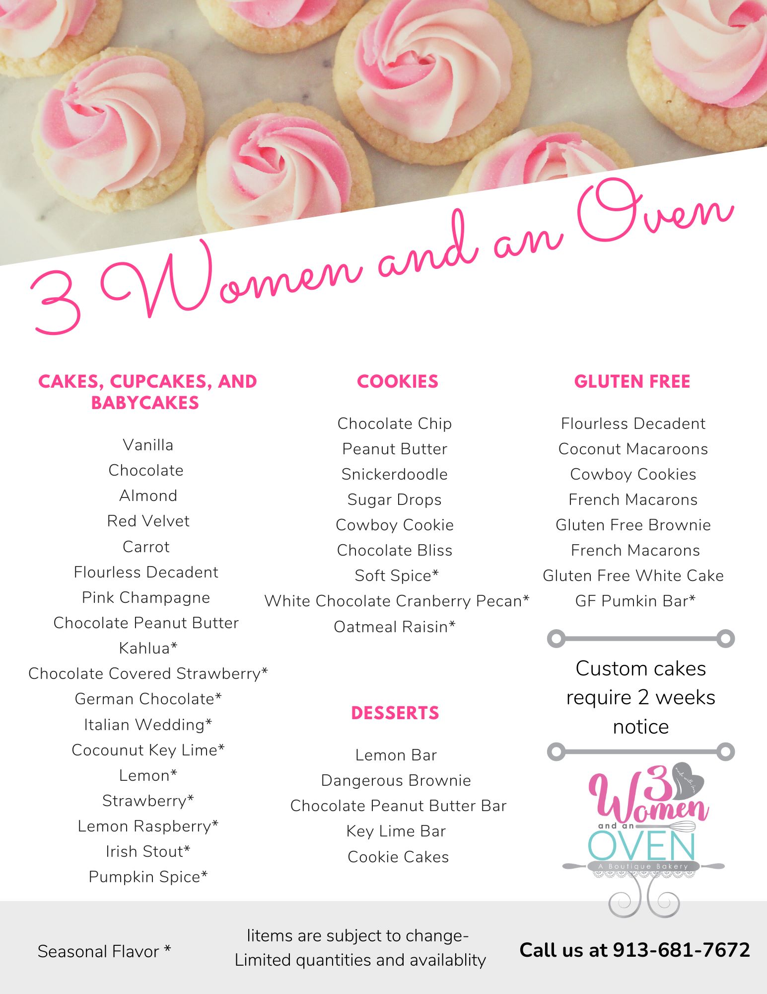 3 Women and an Oven Menu