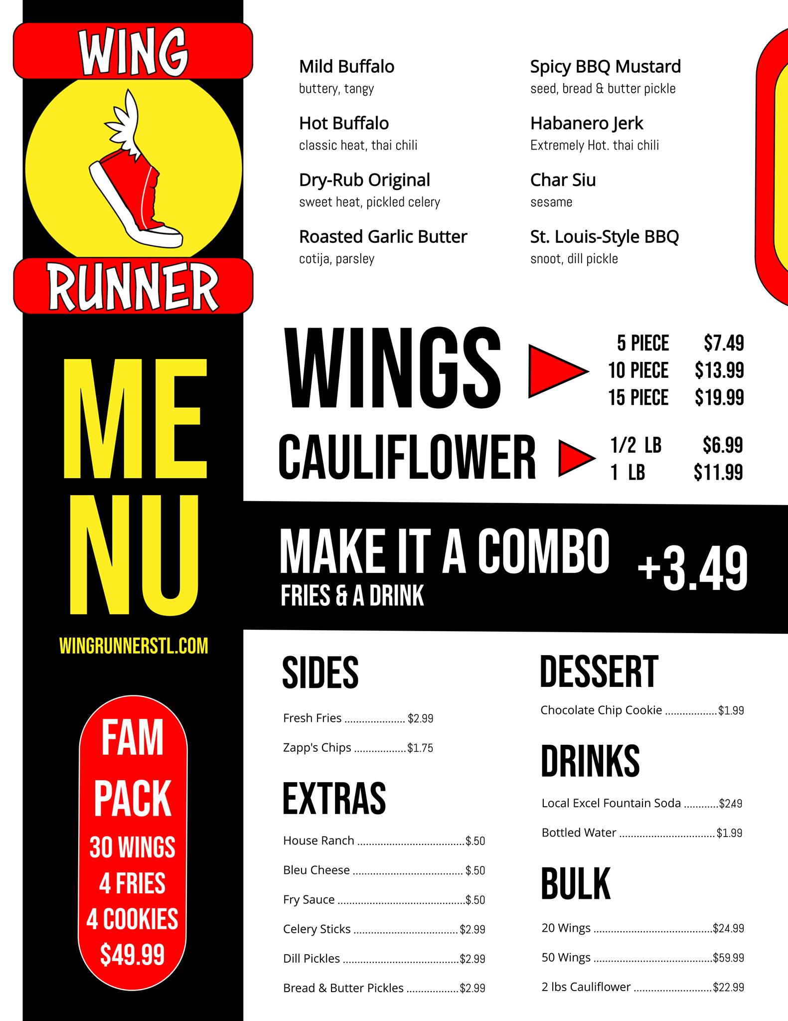 Wing Runner Menu