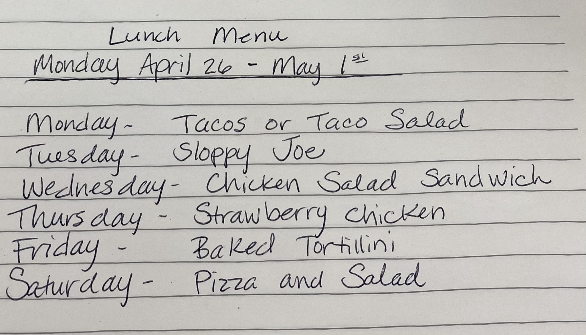 Country Apron Bakery Menu