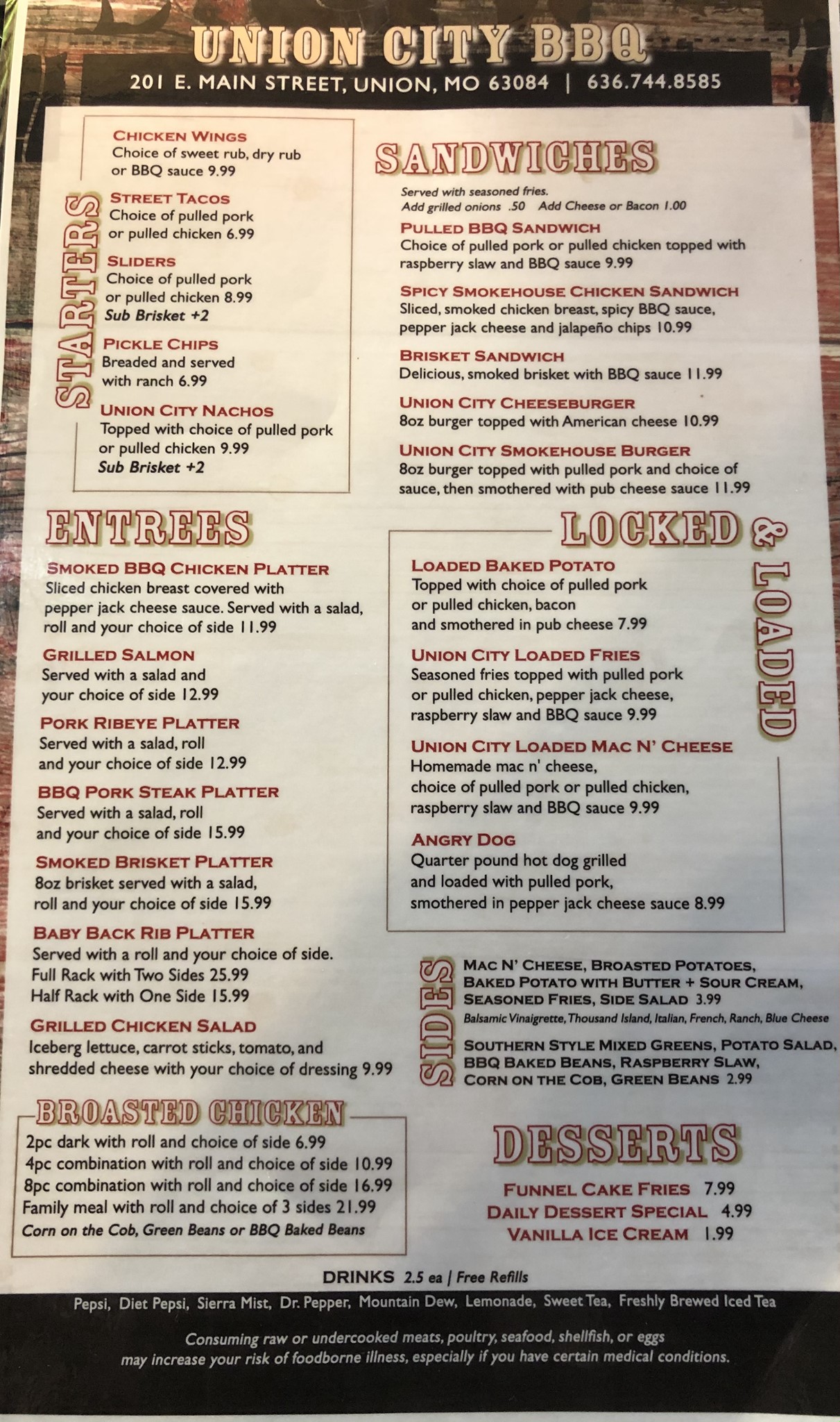 union city bbq Menu