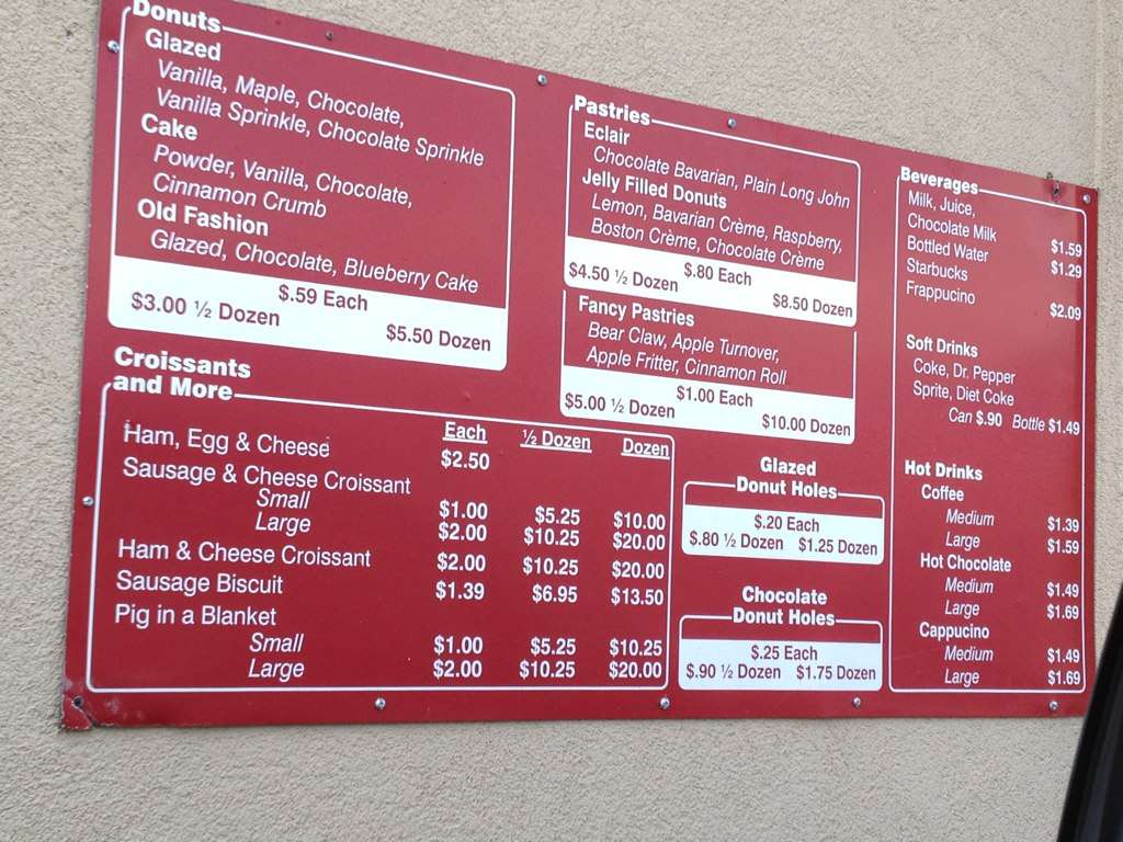 Donut Palace Menu