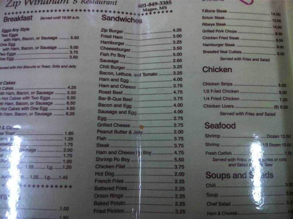 Windham's Restaurant Menu