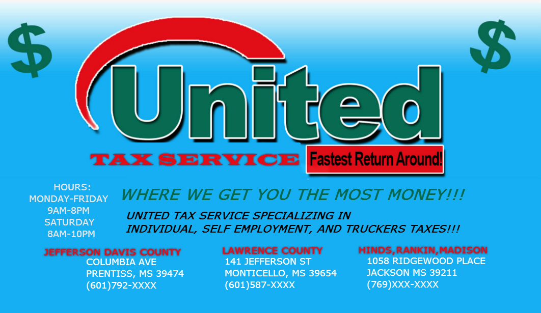 United Tax Service LLC 1724 Columbia Ave, Prentiss Mississippi 39474