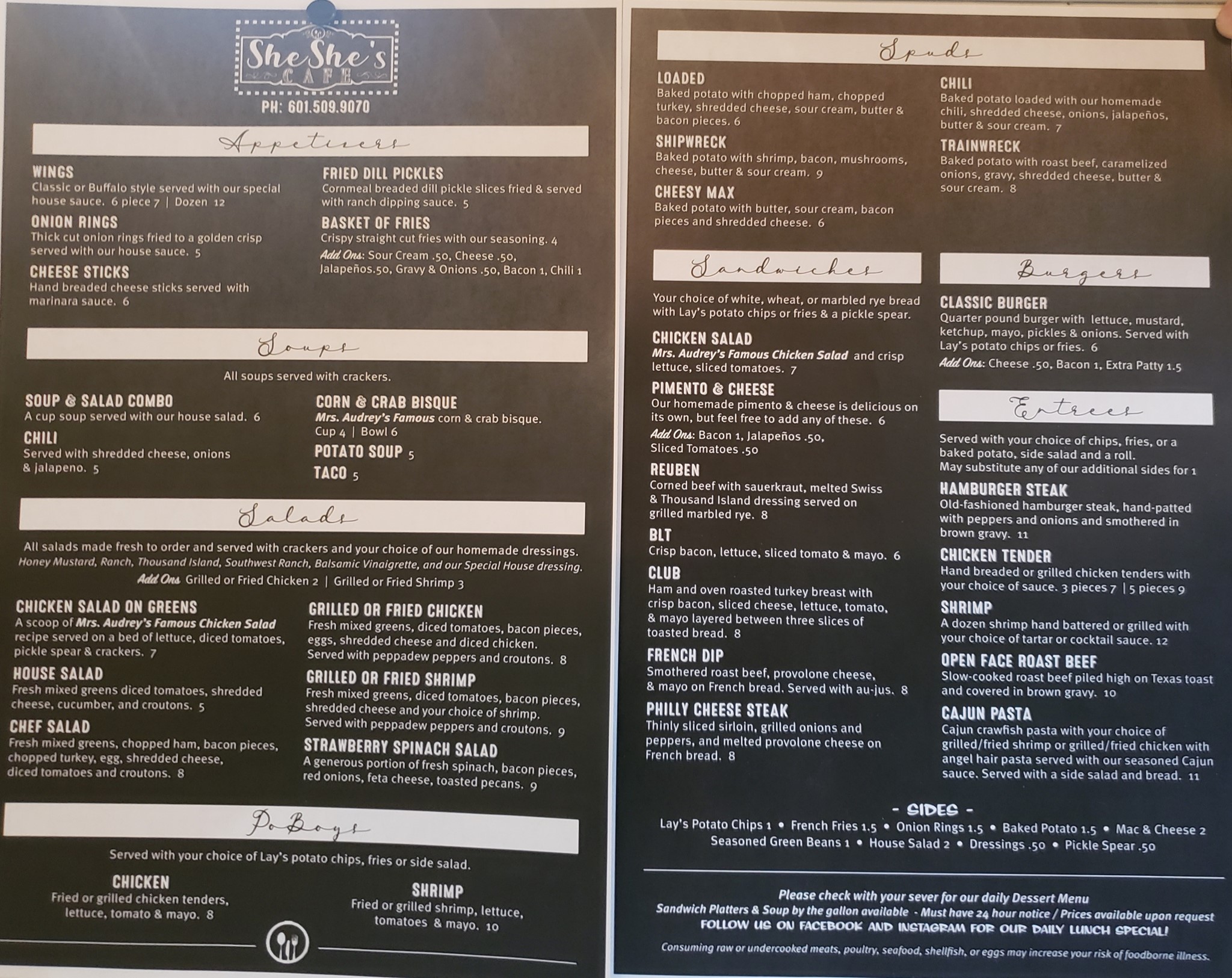 SheShe’s Cafe Menu