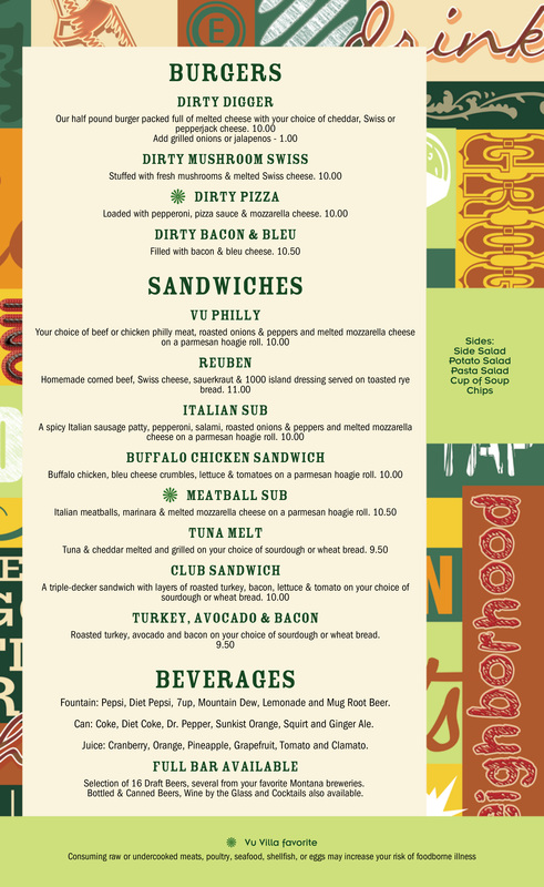 Vu Villa Pizza Menu