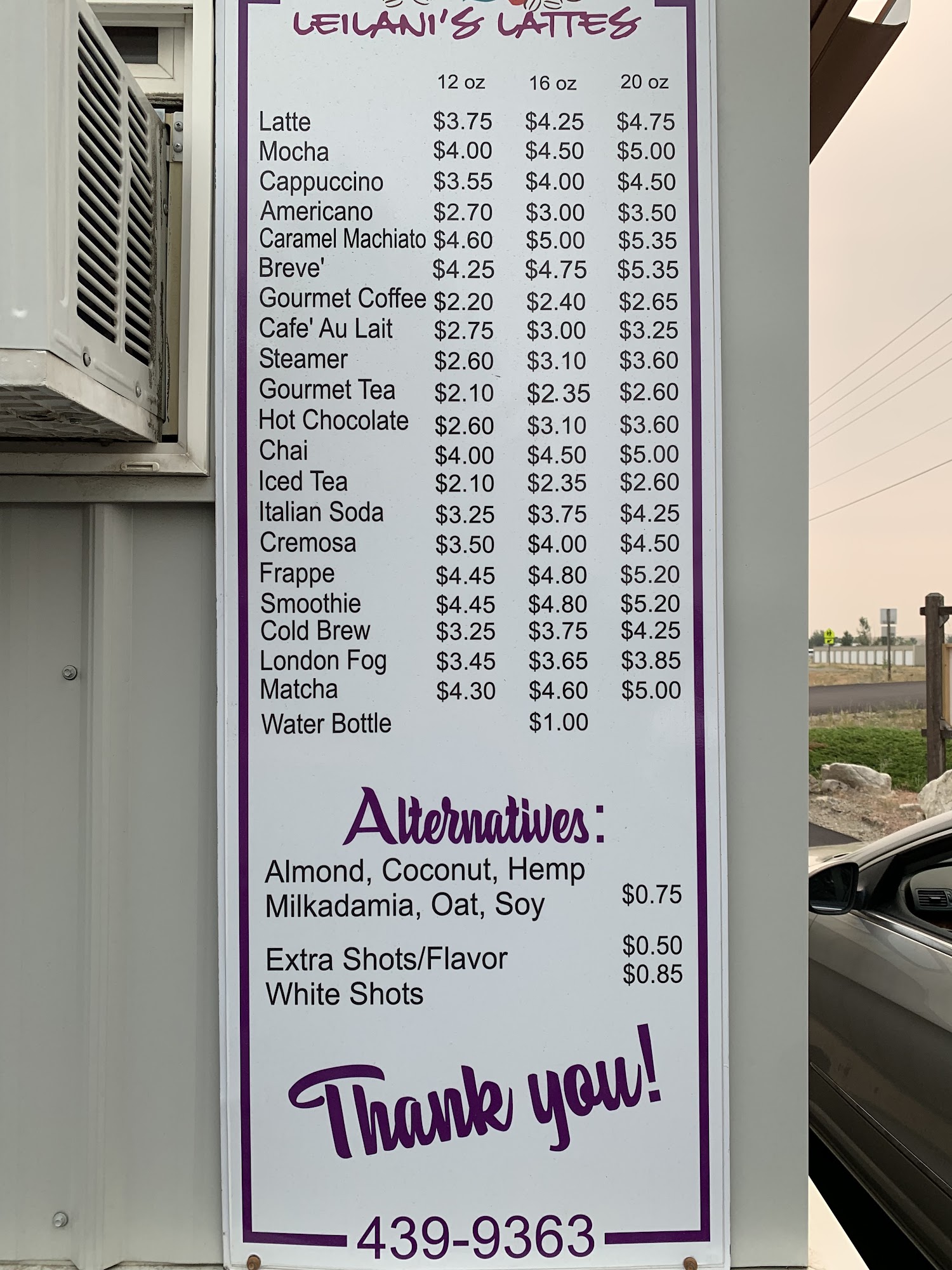 Leilani's Lattes Menu