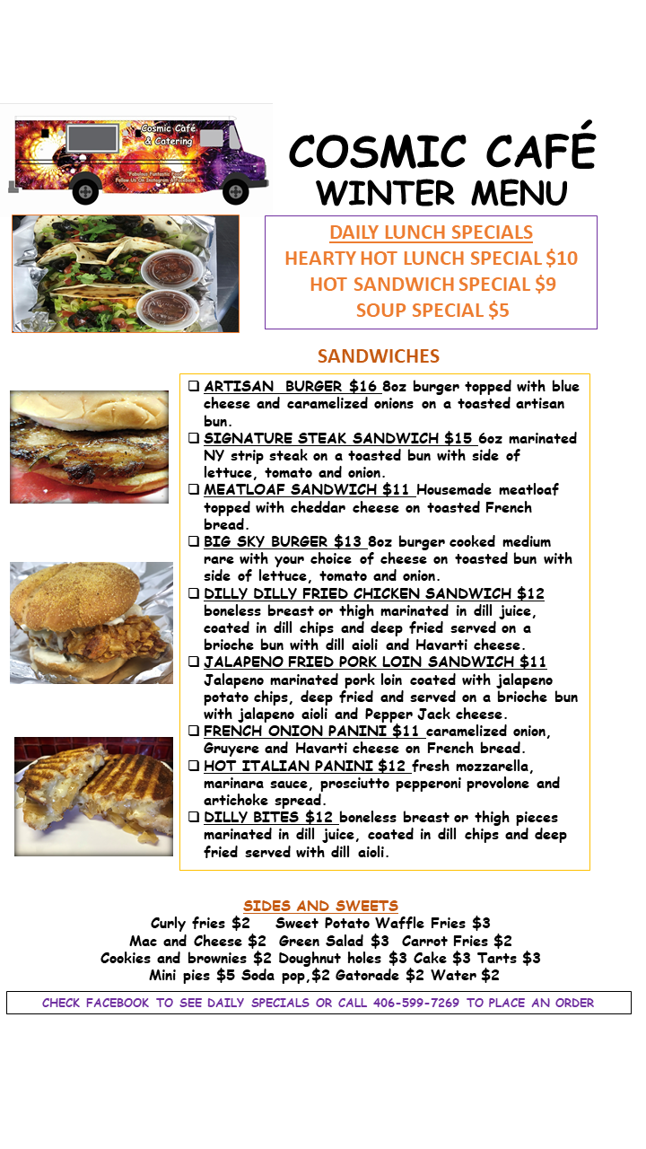 Cosmic Cafe and Catering Food Truck Menu