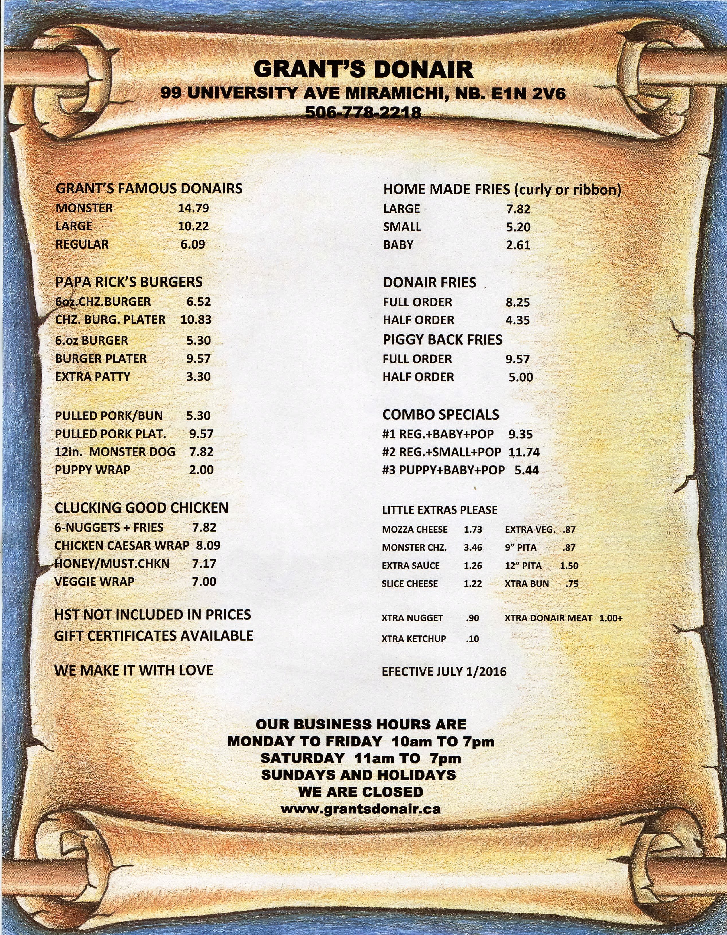 Grants Donair 2 Menu