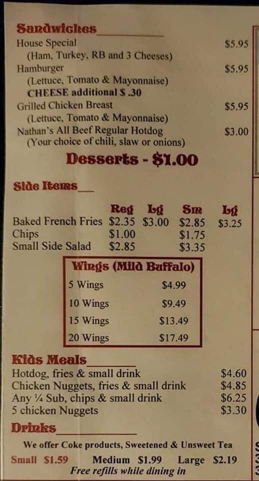 Chubby's of Granite Falls Menu