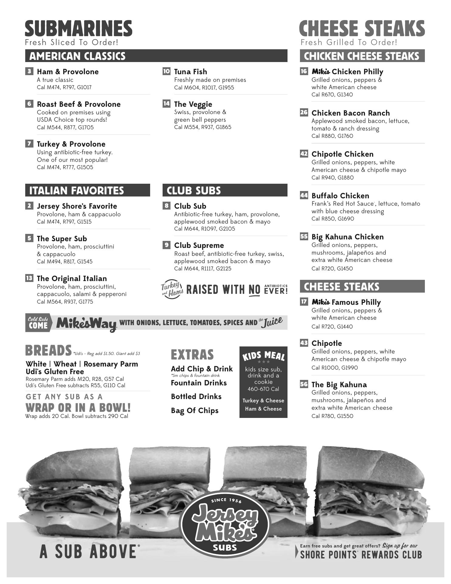 Jersey Mike's Subs Menu