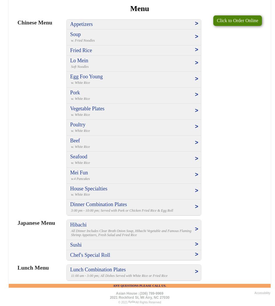 China King Buffet Menu