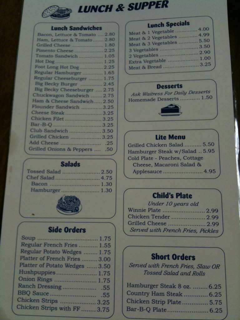 Becky's Restaurant & Grill Menu