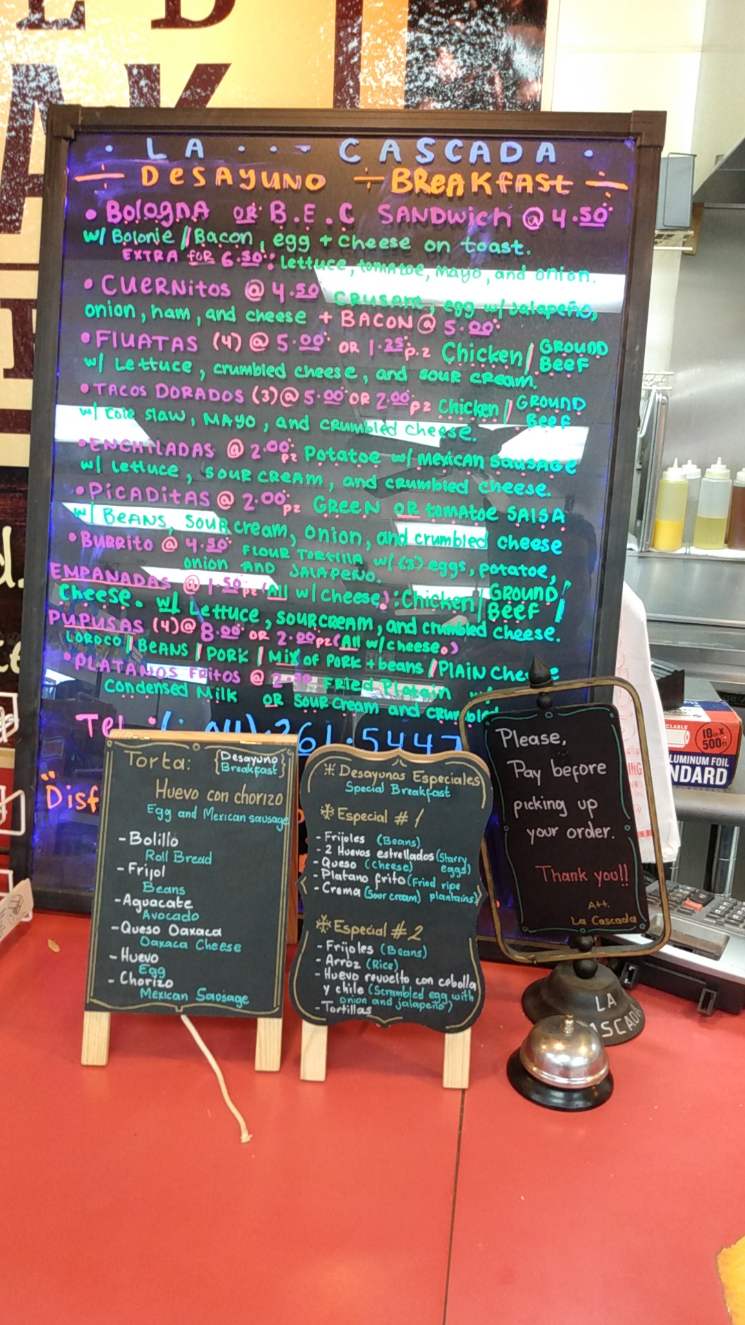La cascada restaurante Menu
