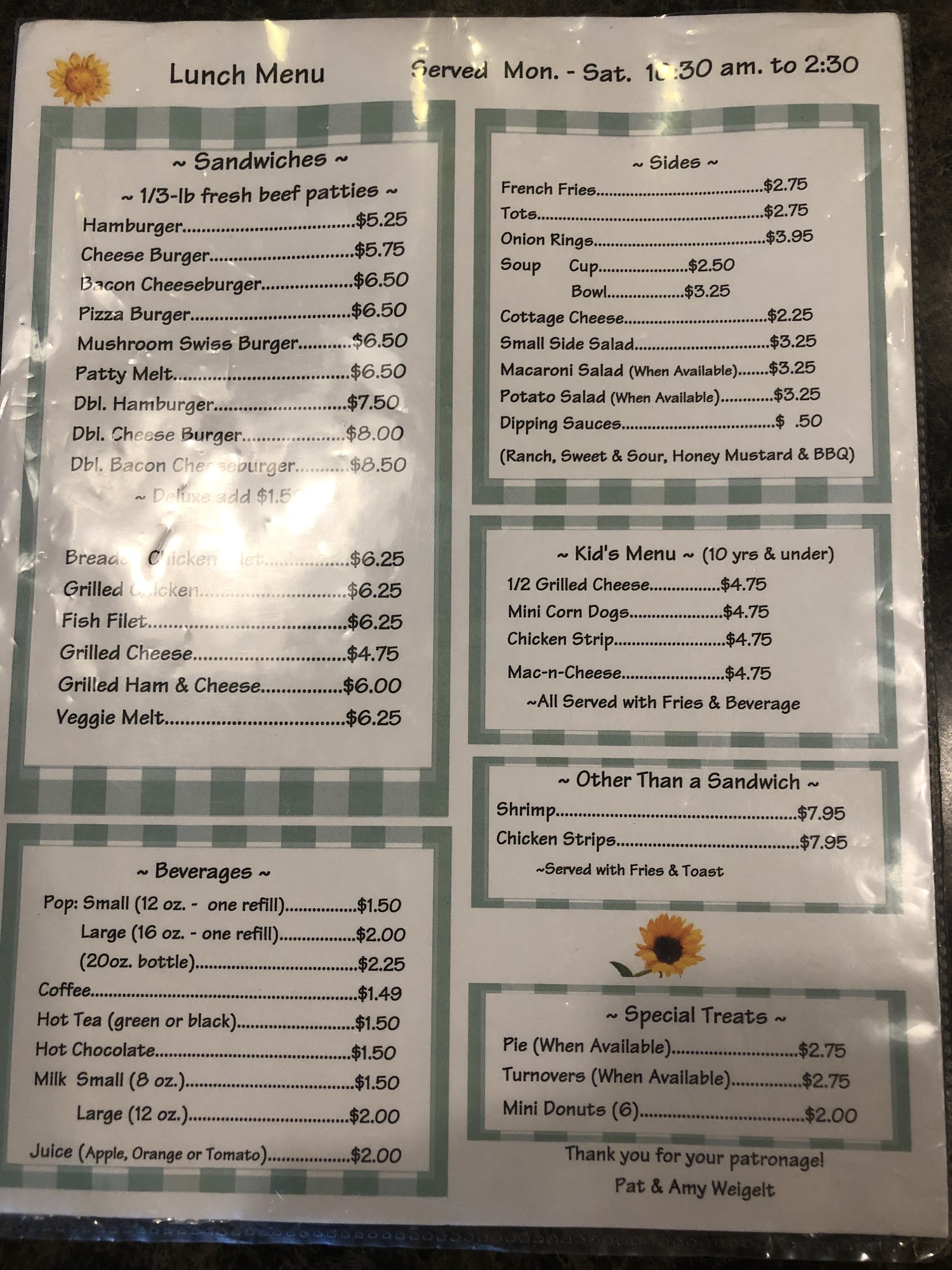 Main Street Diner Menu