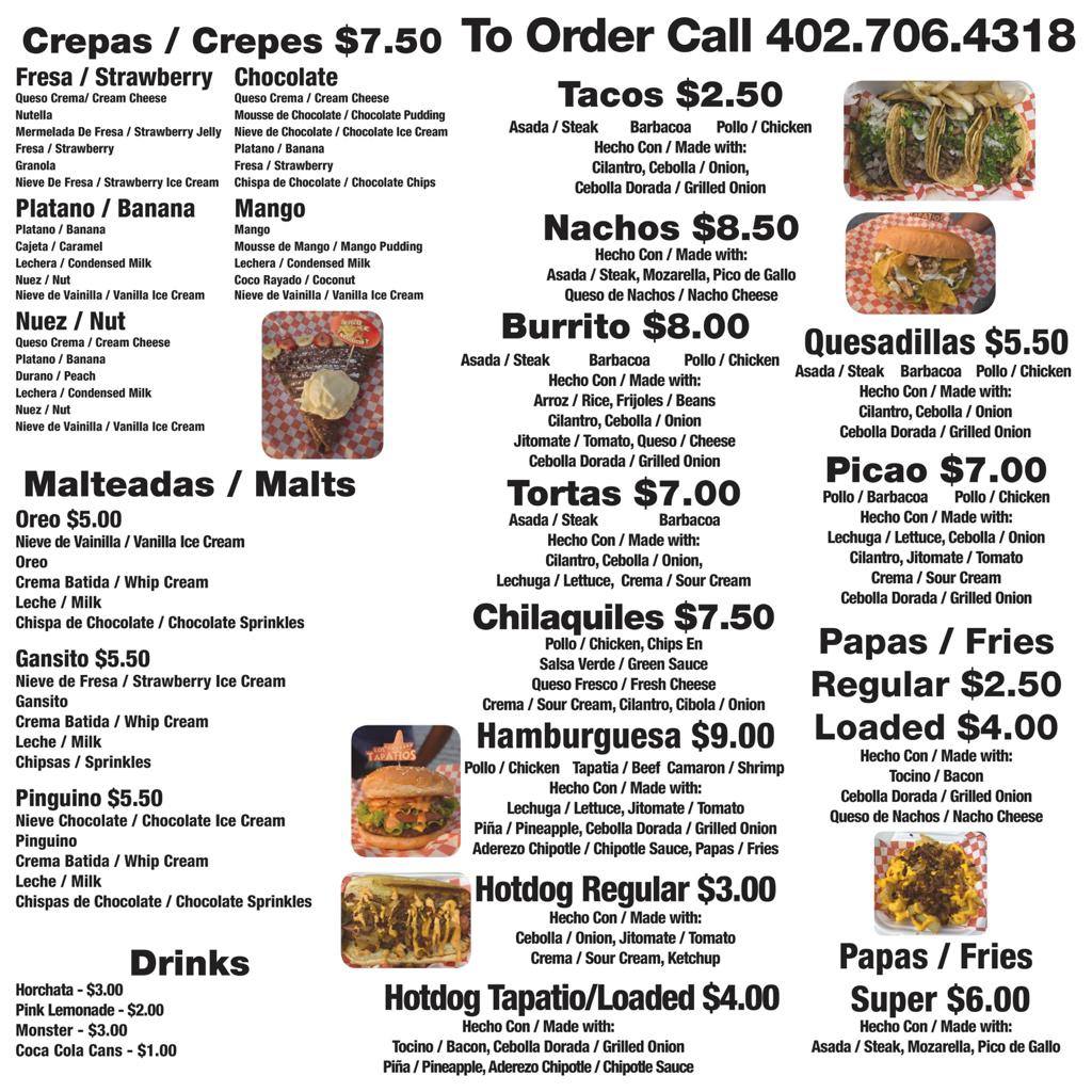 Crepas Tapatias Menu
