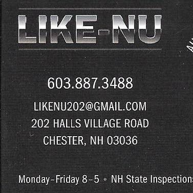 Like-Nu Auto Body Repairs 202 Halls Village Rd, Chester New Hampshire 03036