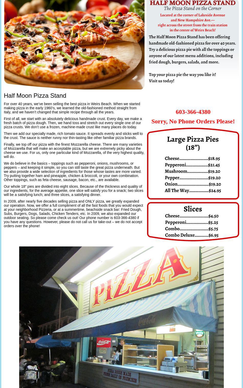 Half Moon Pizza Menu