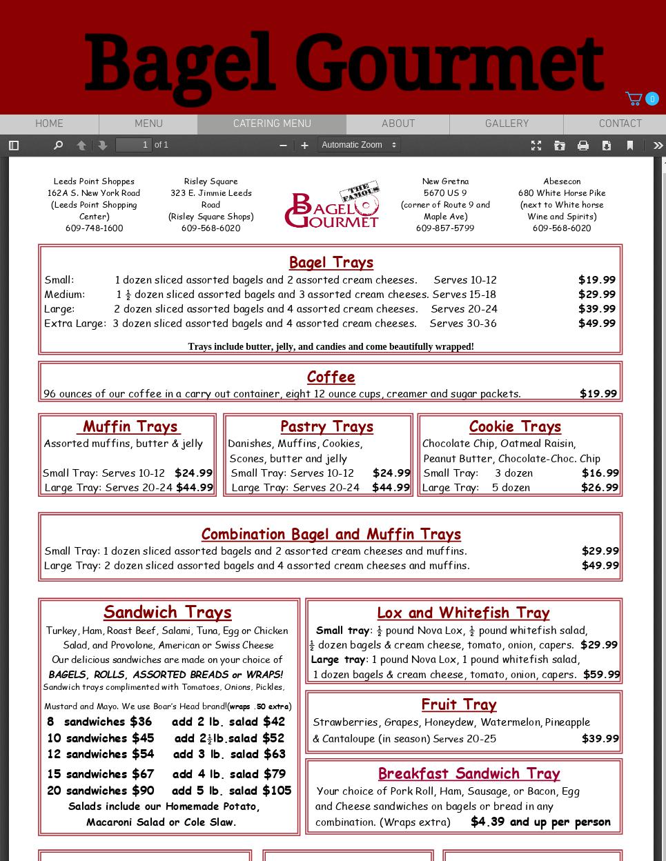 Bagel Gourmet Menu