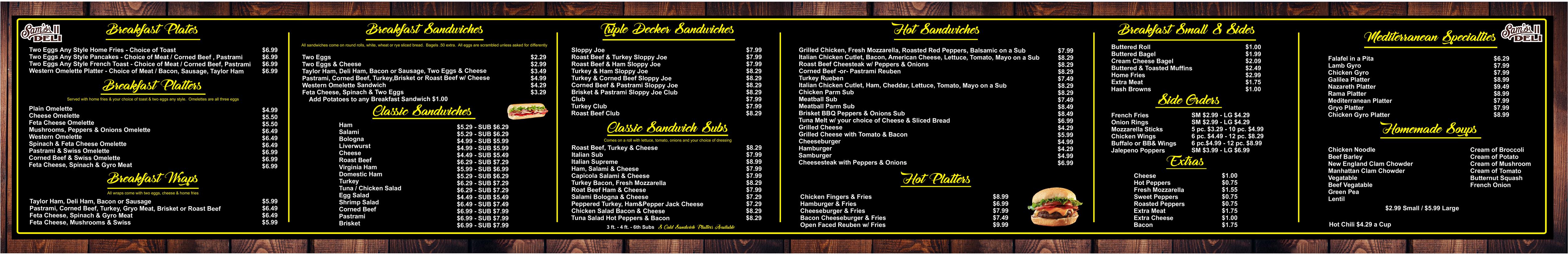 Sam's Deli Menu