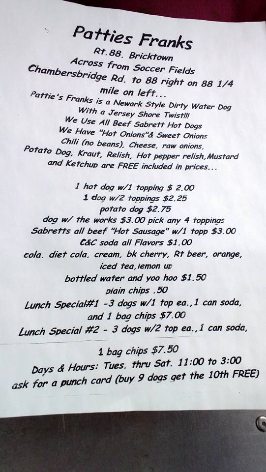 Pattie's Franks Menu