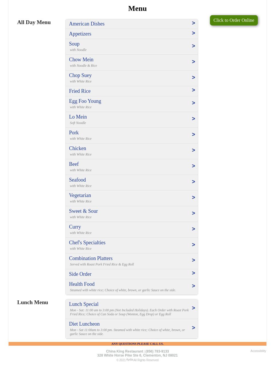 China King Restaurant Menu