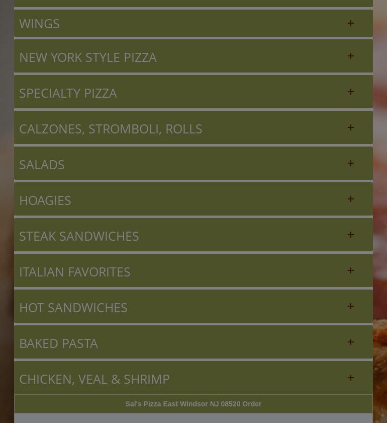 Sal's Pizzería Restaurant Menu