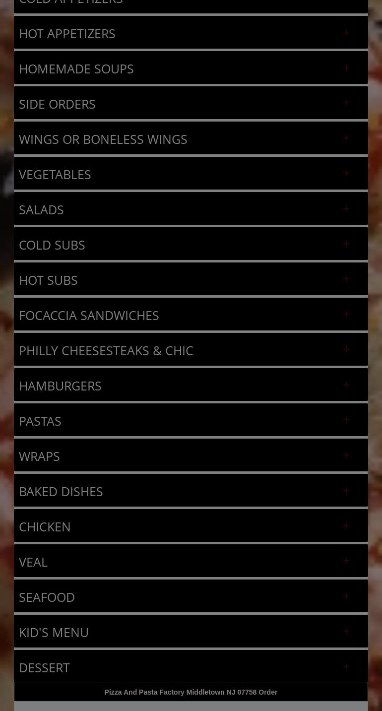 Pizza & Pasta Factory Menu