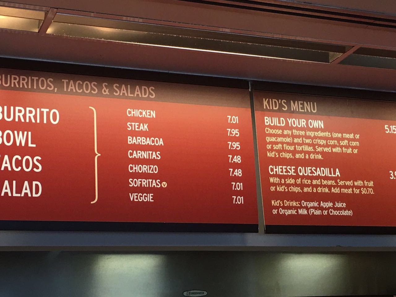 Chipotle Mexican Grill Menu
