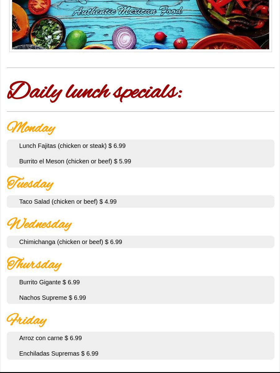 El Meson Mexican Restaurant Menu