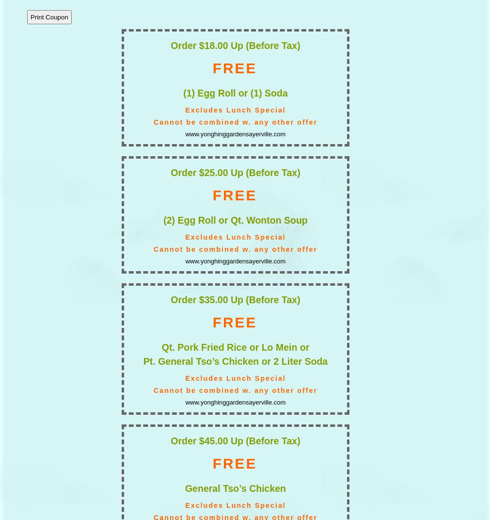 Yong Hing Garden Menu