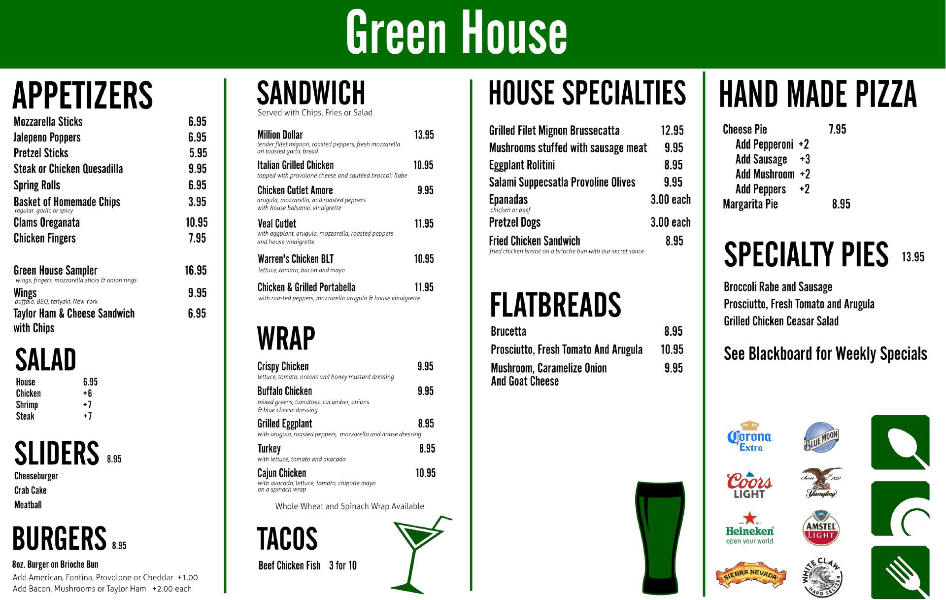 Greenhouse Bar and Grill Menu