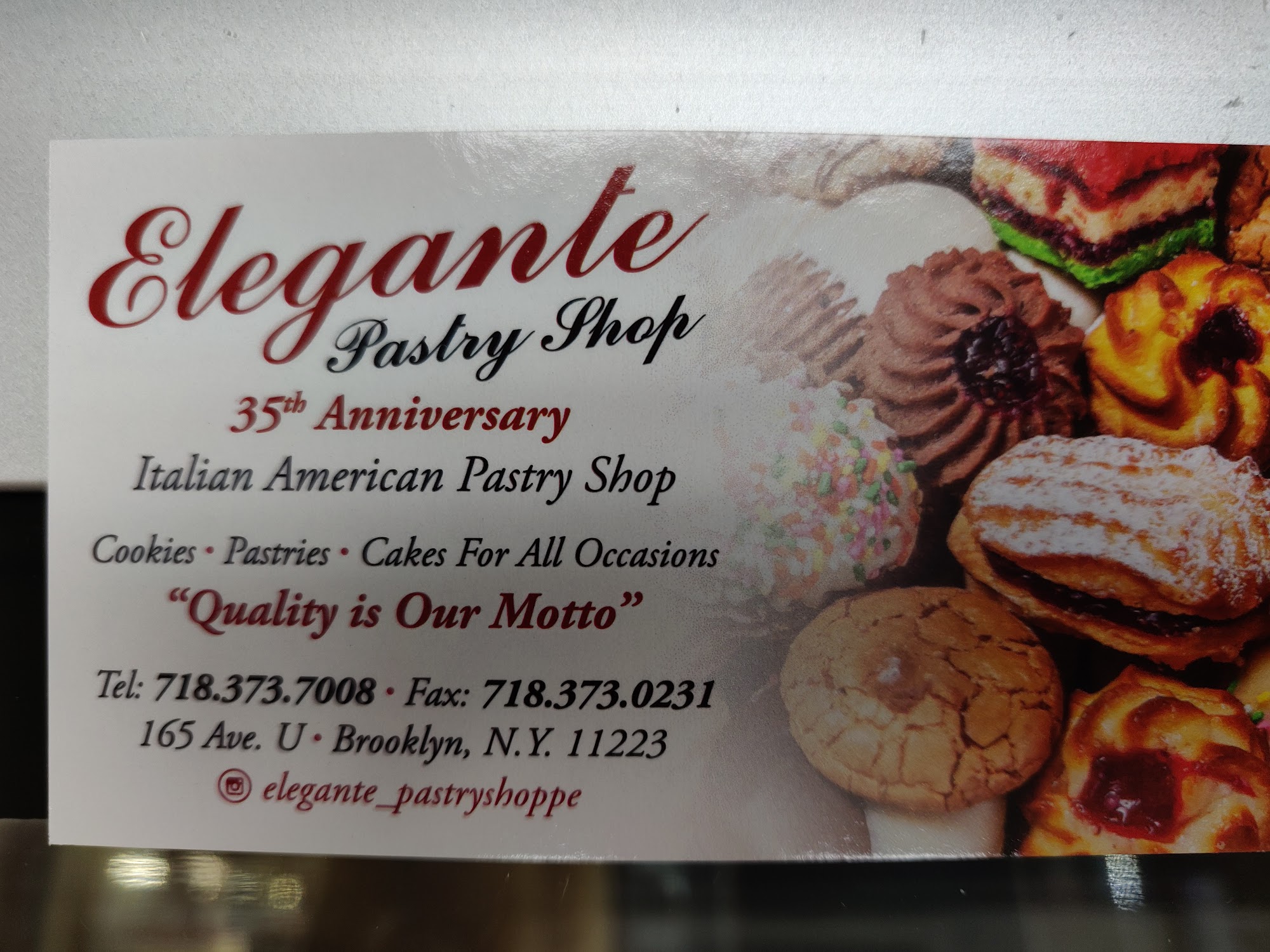 Elegante Pastry Shop Menu