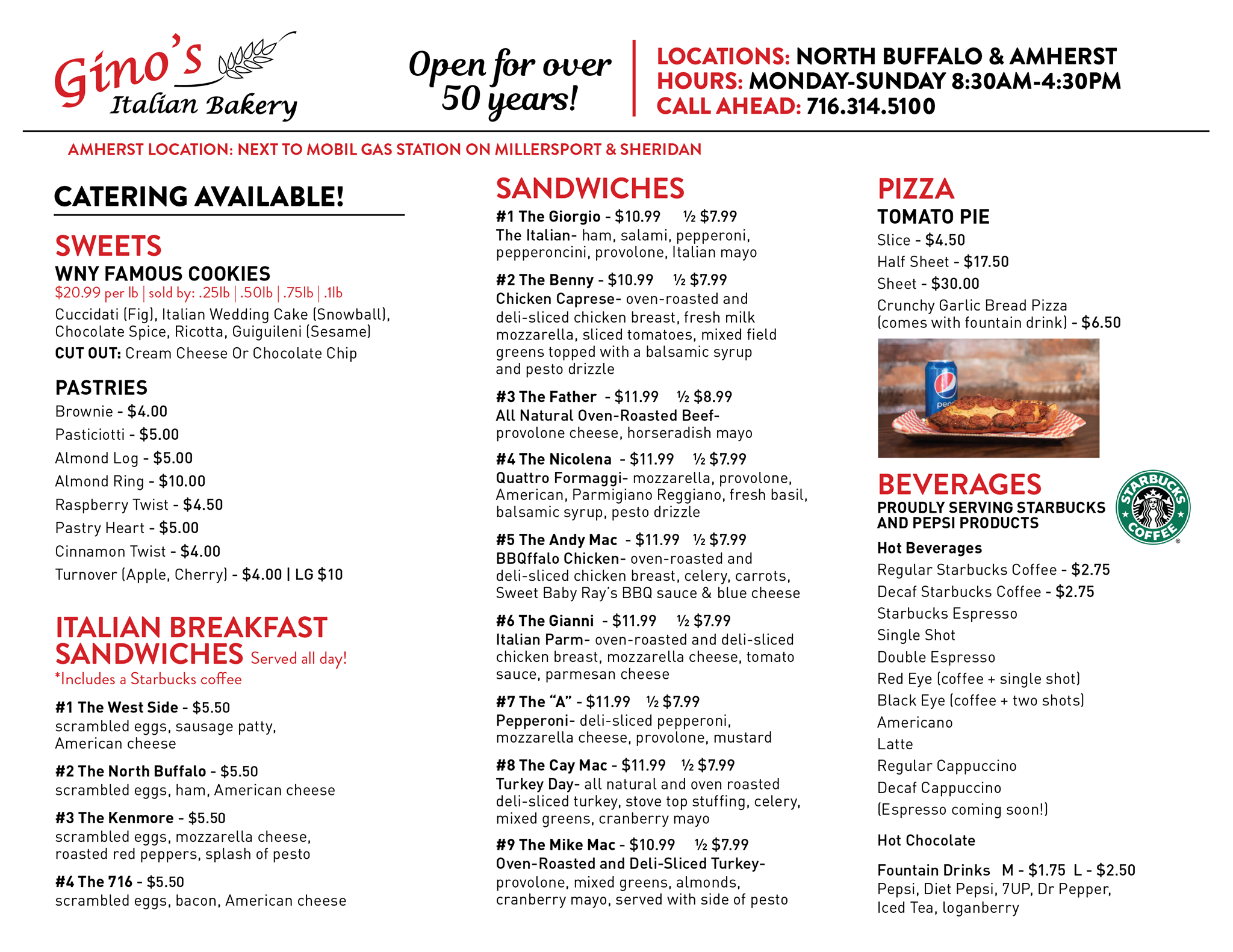 Gino's Italian Bakery Menu