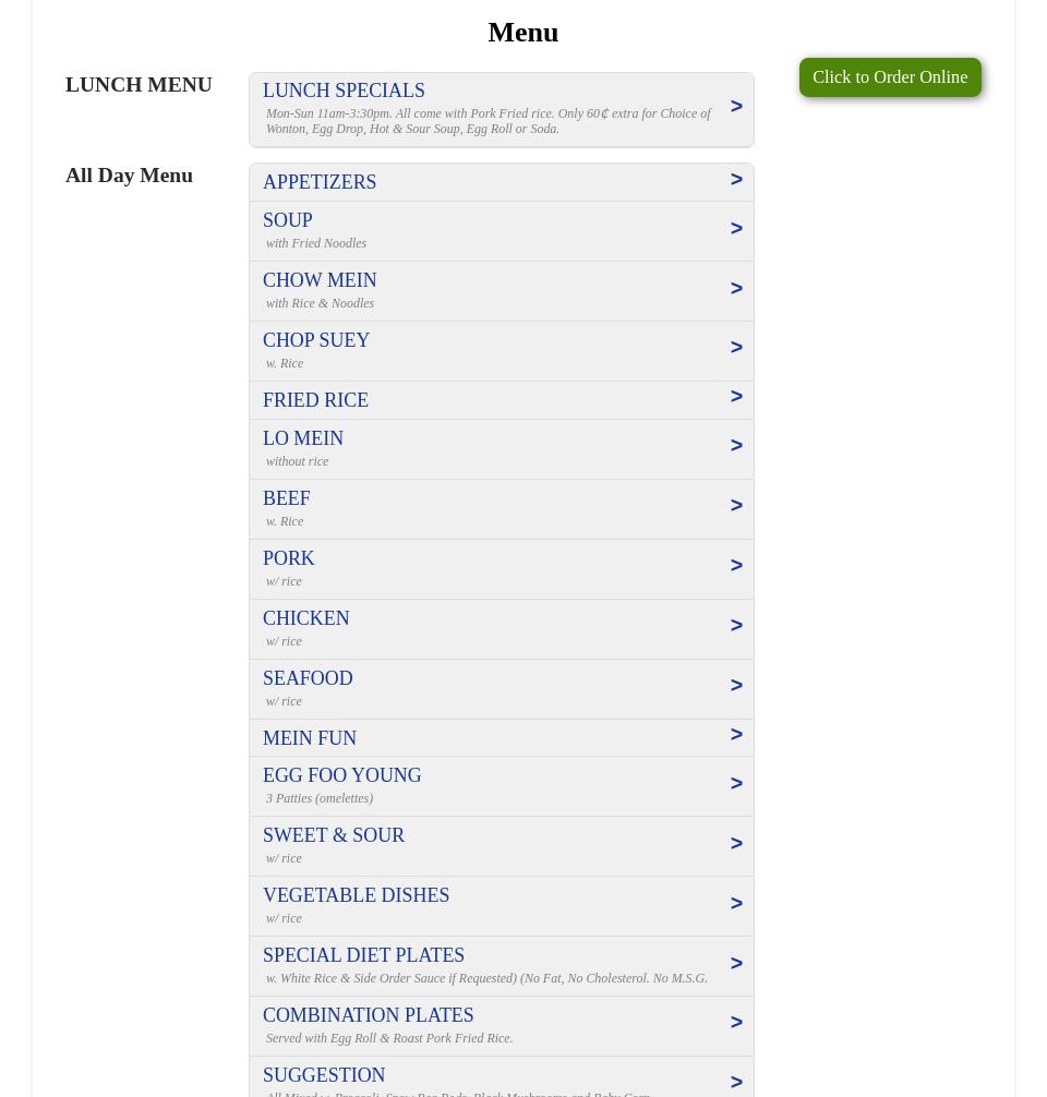 Hong Kong Kitchen Menu