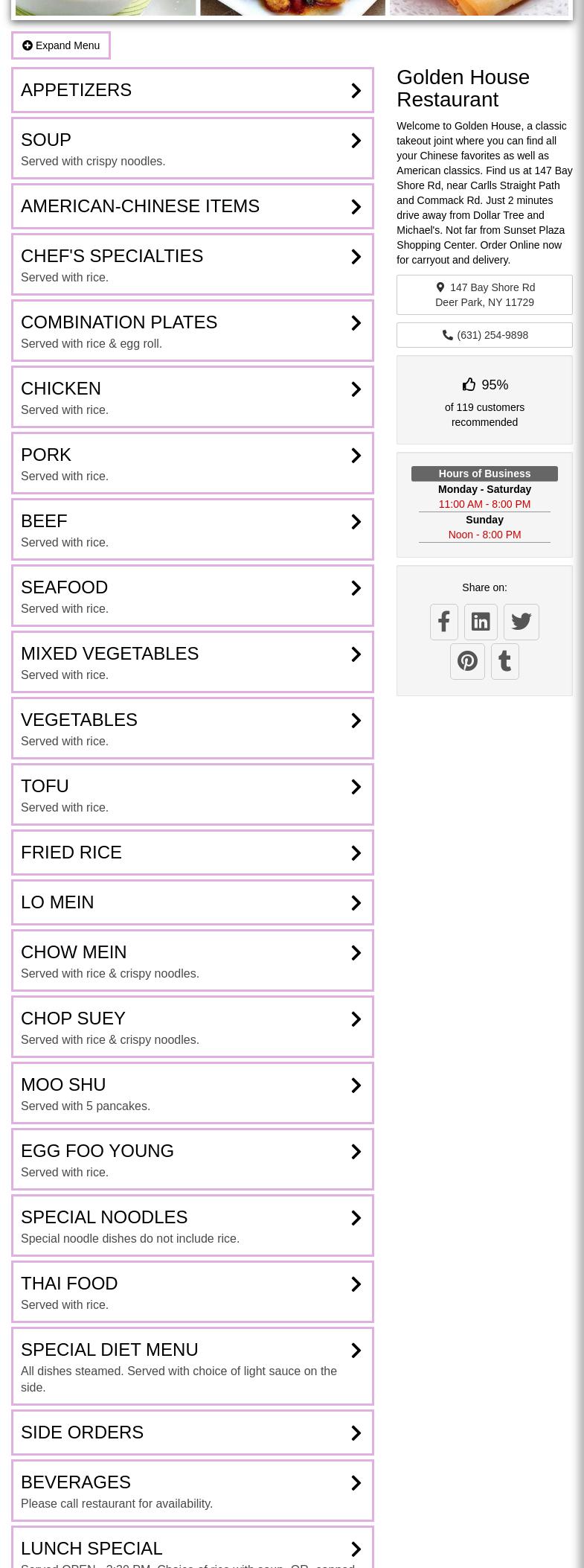 Golden House Restaurant Menu