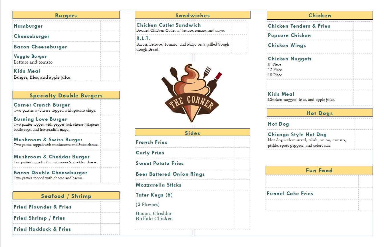 The Corner Menu