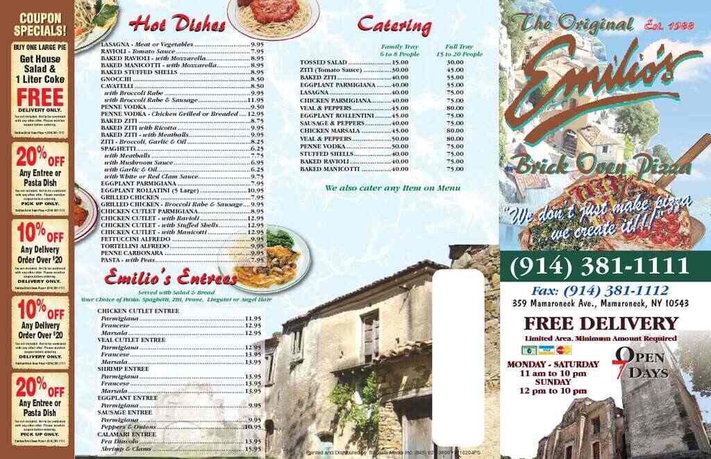 Original Emilios Brick Oven Menu