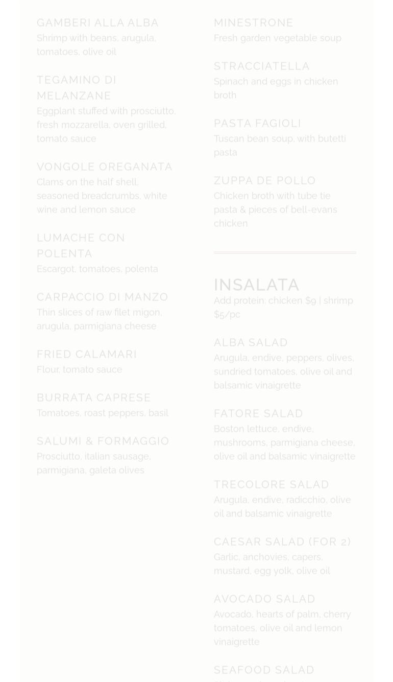 Alba's Restaurant Menu