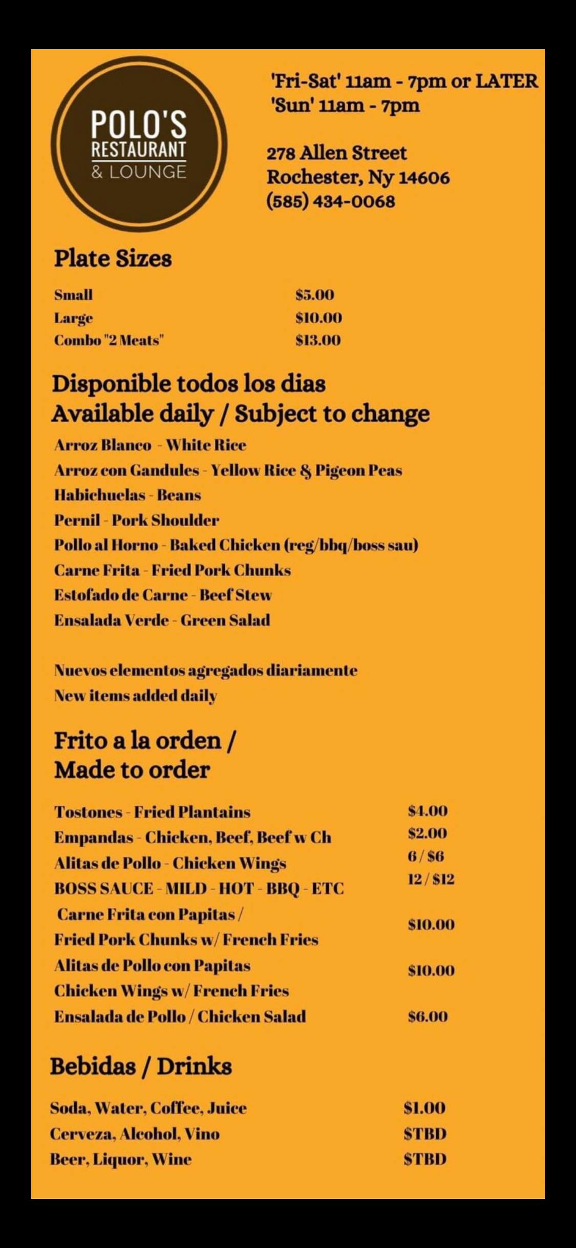 Polo's Restaurant & Lounge Menu