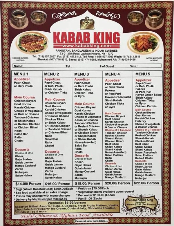 Kabab King Mehal Menu