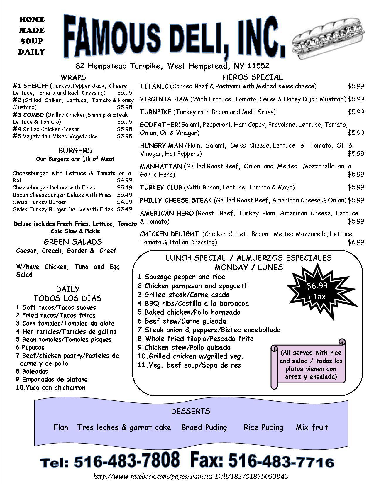Famous Deli Menu