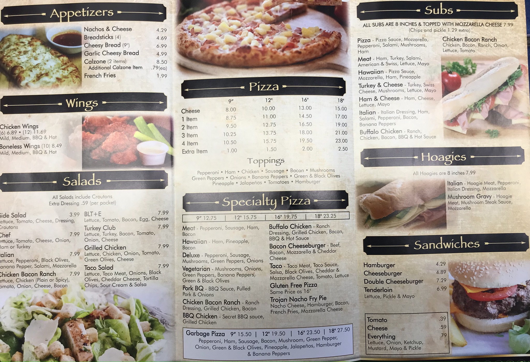 Trojans Den Pizza Menu