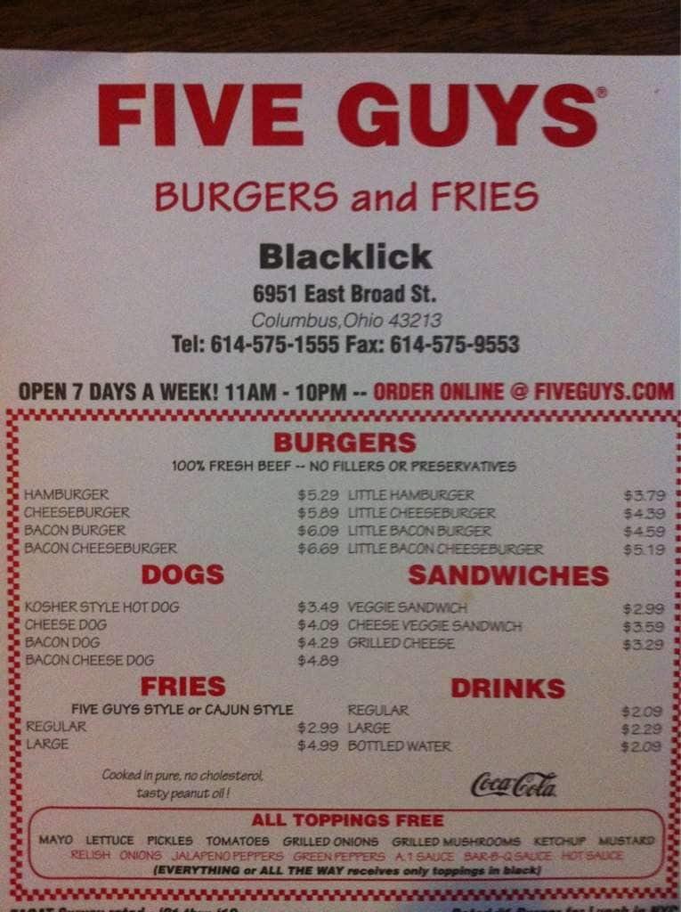 Five Guys Menu