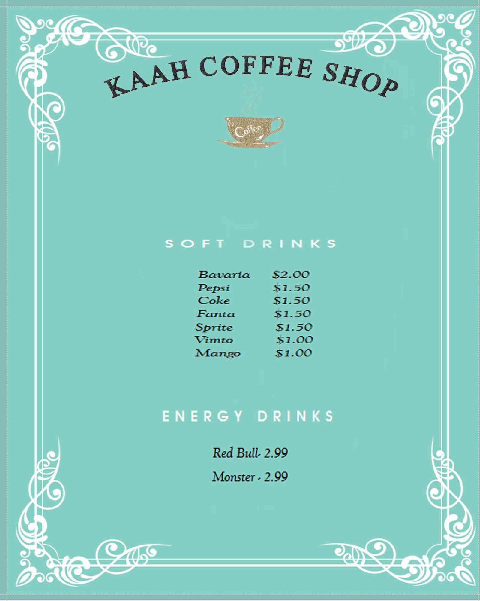 KAAH - COFFEE SHOP Menu
