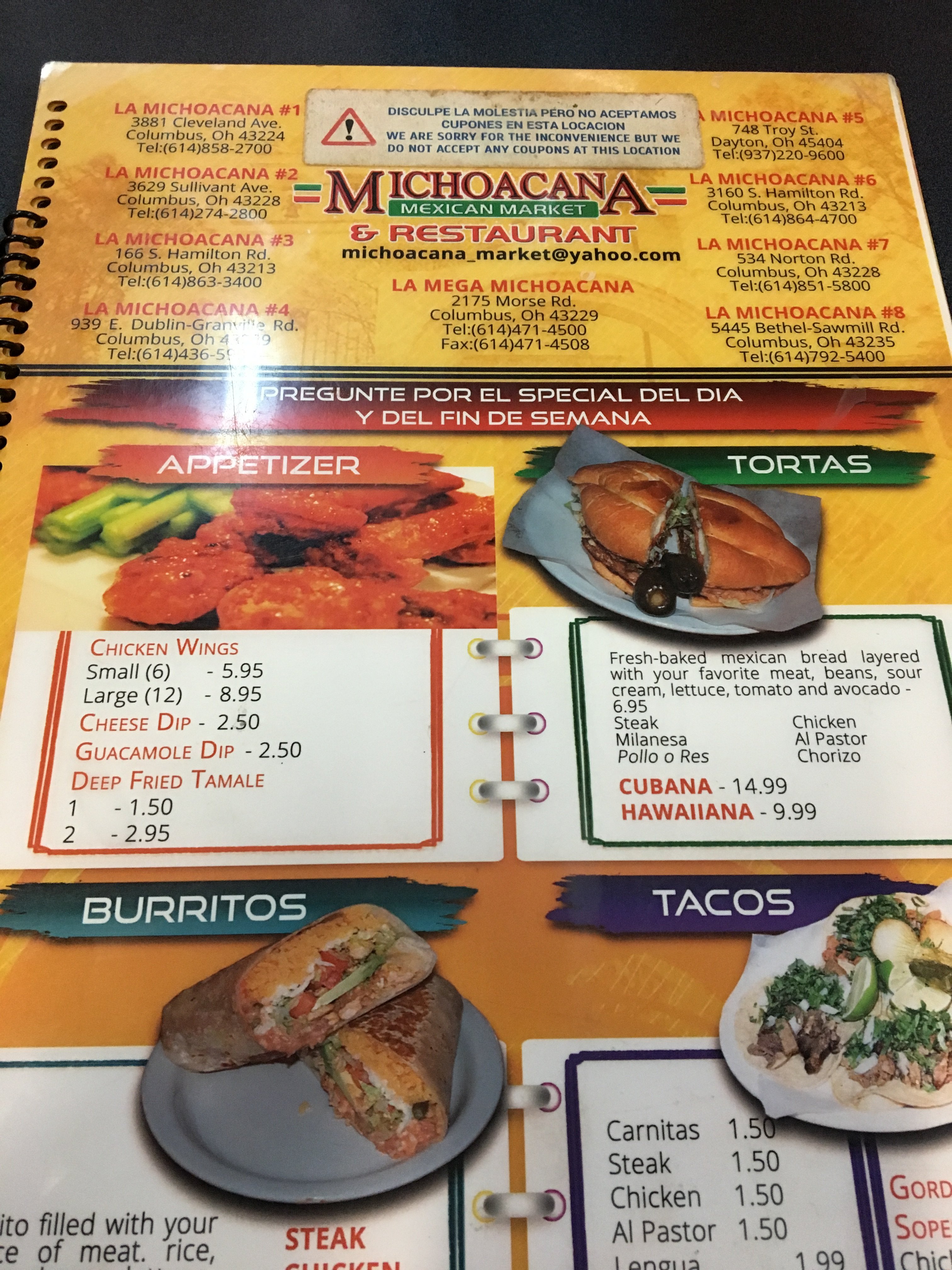 La Michoacana Menu