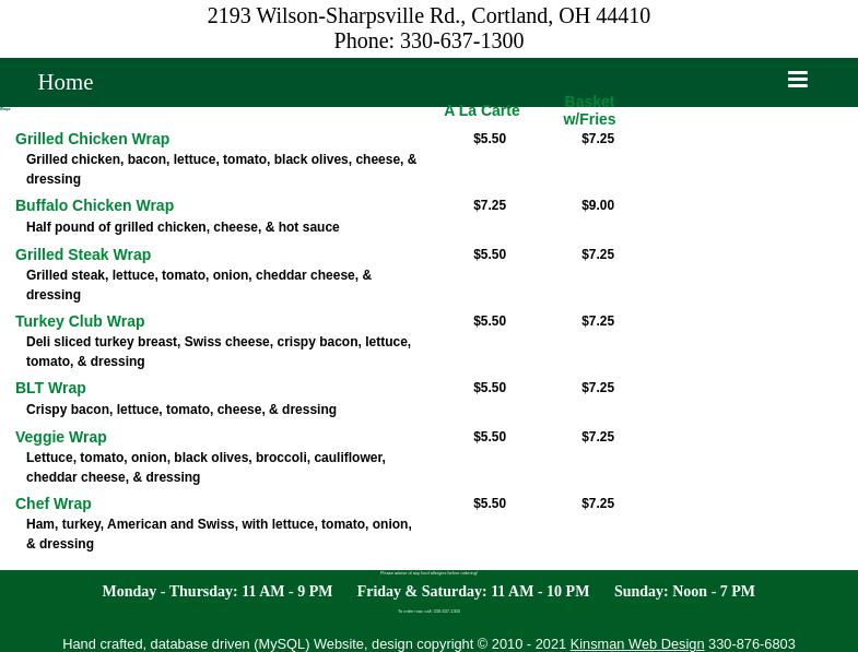 Auntie V's Pizzeria Menu